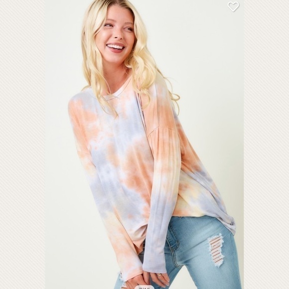 Apricot & Grey Tie Dye Jersey Tunic Top - Picture 3 of 6